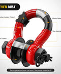 Three Quarters Inch D Ring Shackle With Snatch Block Recovery Set for Off Road Vehicles Two In One Heavy Duty Pulley And D Ring Mountable At Recovery Points For Easy Access Safe Quick Vehicle Recovery, red and black galvanized steel