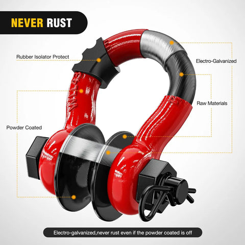 Three Quarters Inch D Ring Shackle With Snatch Block Recovery Set for Off Road Vehicles Two In One Heavy Duty Pulley And D Ring Mountable At Recovery Points For Easy Access Safe Quick Vehicle Recovery, red and black galvanized steel