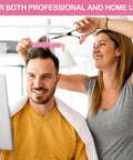 Woman using Pink Cordless Hair Trimmer Kit For Women To Snip Split Ends And Trim Bangs Or Bobs At Home with a man.