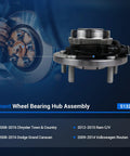 Front Wheel Hub And Bearing Assembly Direct Fit For 2008-2016 Dodge Grand Caravan, 2008-2016 Chrysler Town And Country, shown with specifications.