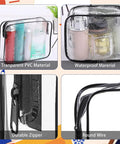 16 Pack Clear Makeup Bags TSA Approved Travel Toiletry Pouches PVC Waterproof Zipper Bags for Carry On showing features