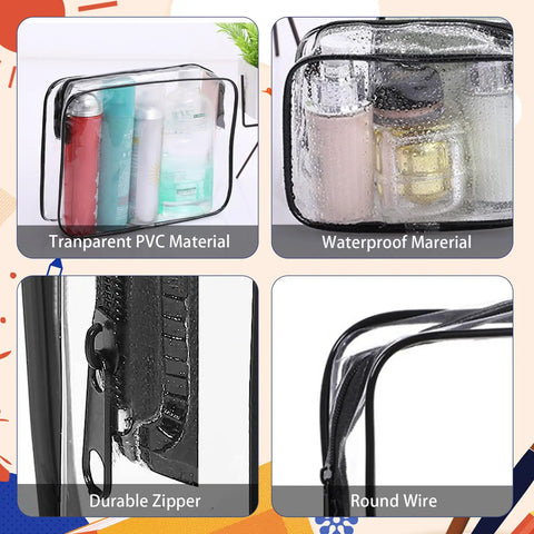 16 Pack Clear Makeup Bags TSA Approved Travel Toiletry Pouches PVC Waterproof Zipper Bags for Carry On showing features