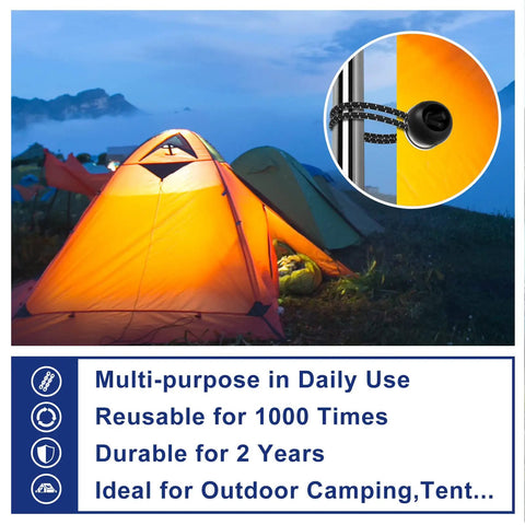 9 Inch Ball Bungee Cords Bundle Of 50 With Toggle Balls securing orange tent in outdoor camping