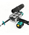 Heavy Duty Cordless Wire Fish Tape Tool With 300 Lbs Pulling Power And Six Wheel Drive System showing six wheels and a black handle.