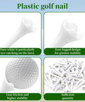 Close-up of 50 pack plastic golf tees 1.5 inch short tees for irons, par threes, hybrids, driving range use, durable low friction design