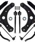 Nissan Versa Front End Suspension Kit With 2 Lower Control Arms With Ball Joints 2 Outer Tie Rod Ends 2 Inner Tie Rod Ends And Sway Bar Links For Versa Note Micra 1.6L 2012-2019 displayed in full set view