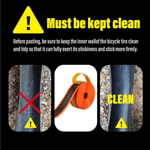 Instructions and images showing the application of Road Bike Tire Liner Self Adhesive Inner Tube Protector For 700c And 28 Inch Tires