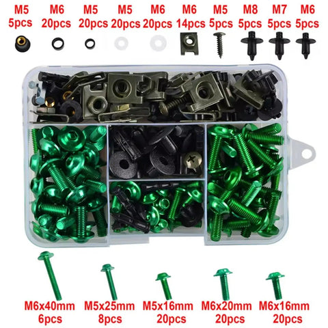 ZX6R ZX7R ZX9R ZX10R ZX10RR Motorcycle Fairing Bolts Screws Kit Nut Clips Washers Assortment with M5, M6, M7, M8 parts in organizer
