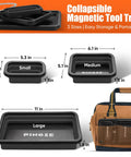Collapsible Magnetic Parts Tray Organizer Set with 3 sized trays and a 12 inch flexible magnetic pickup tool, shown in black.
