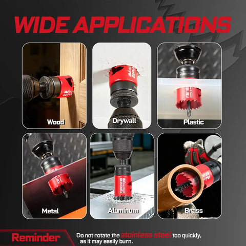 Half Inch HSS Bi Metal Hole Saw Kit With Shark Tooth Cutters for Wood Drywall PVC and Thin Metal drilling in use.
