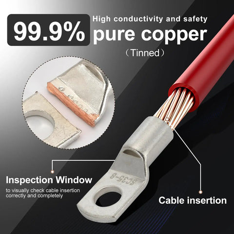 Heavy Duty Copper Ring Terminals Kit for Battery Cables 160 Pcs in 10 Sizes AWG 2 4 6 8 10 12 Tinned Marine Grade Wire Lugs