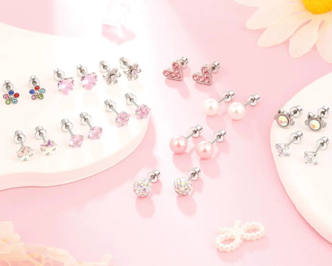Hypoallergenic Surgical Steel Screw Back Earrings For Women Small Flat Back Studs That Stay Put All Day Durable Comfortable Minimalist Jewelry With Secure Screw Back Design And Skin Friendly Material For Sensitive Ears. Assorted pastel screw-back stud earrings