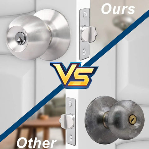 Comparison of door knobs: Soft Satin Stainless Steel Door Knob With Lock And Key For Bedroom And Bathroom Entry Doors No Fuss