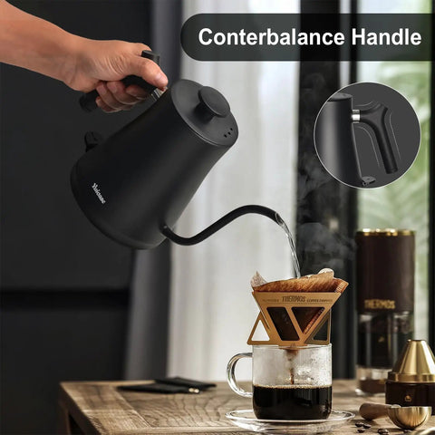 Gooseneck Electric Kettle With 304 Stainless Steel Build Auto Shutoff And Anti Dry Protection for Pour Over Coffee Matte Black in use