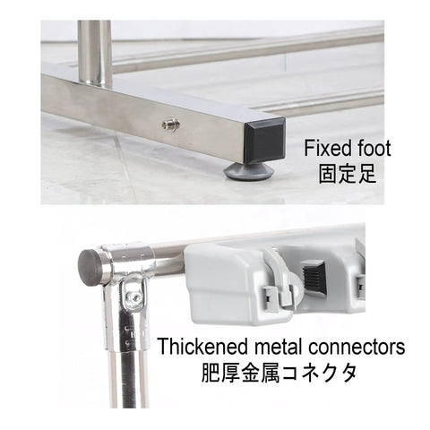Movable Broom And Mop Holder Stainless Steel Mop Rack Cleaning Supplies Organizer with fixed foot and thickened metal connectors