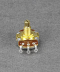 4 Pack B500K Guitar Pots 18mm Shaft Linear Taper Tone Potentiometers in golden color, close-up of split shaft with knurled grip