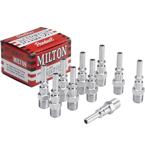 1/4 Inch MNPT L Style Plug Push Type Sleeve Release Silver Case Hardened Steel Plated Box Of 10 For Air Shop Use Handles Up To 300 PSI