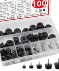Heavy Duty Rubber Feet And Screw Kit With Stainless Steel Washers for Furniture, assorted black rubber foot sizes in storage case.