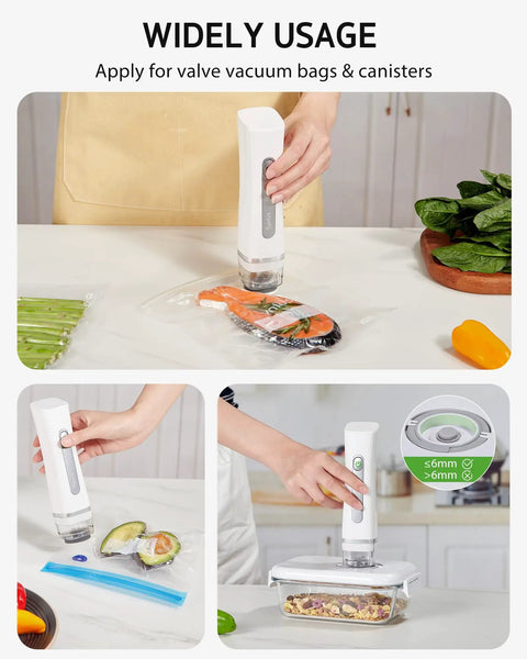 All In One Food Vacuum Sealer Kit With 30 Reusable Bags In Small Medium And Large, USB C Handheld Sealer sealing food