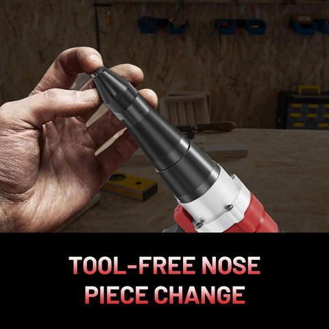 Cordless Rivet Gun Tool Compatible With 18V Max Battery Brushless Automatic Riveter nose piece change detail