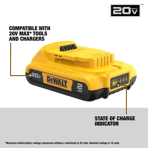 20V Max Cordless Drill And Impact Driver Combo Kit battery with charge indicator for DIY and professional projects.