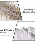 Close-up of Clear Dust Collection Hose Made Of PVC 2.3 In By 3.9 Ft With Tough Heavy Duty Stainless Steel Wire Reinforcement and puncture resistance