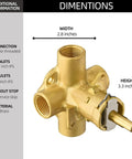 Pressure Balancing Shower and Tub Valve for Universal Shower Trim Kit brass construction dimensions with inlets and outlets