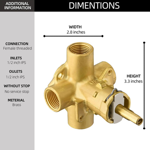 Pressure Balancing Shower and Tub Valve for Universal Shower Trim Kit brass construction dimensions with inlets and outlets