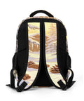 Back view of Winter Pine Landscape Backpack Unisex Daypack with large capacity, durable polyester, breathable design, adjustable straps.
