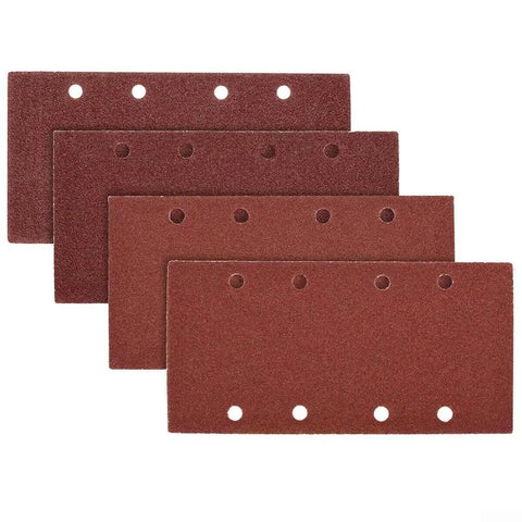 Get This Awesome 20 Pcs Rectangle Sanding Paper Set For Woodworking With 93x185mm Sheets And Sweet Flocking Design Across Assorted Grits Like 40, 60, 80, And 120 For Smooth Shaving And Polishing Magic Without Tearing Your Projects Apart. Four rectangle sanding sheets with holes, assorted grits for woodworking.