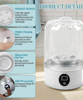 Portable Mini Washing Machine Cordless USB Rechargeable 15W Motor Pocket Travel BFF features silicone anti-slip pad and clear design.