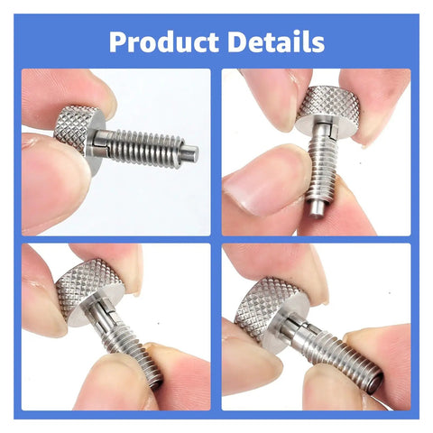 M6 Stainless Steel Retractable Spring Plunger With Knurled Grip Handle Self Locking Pin Bolt shown in hands for detailed inspection.