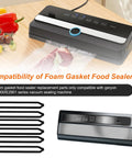 Front view: black foam gasket replacement set for vacuum sealer, 6 pieces compatible with GERYON E2900/E2901