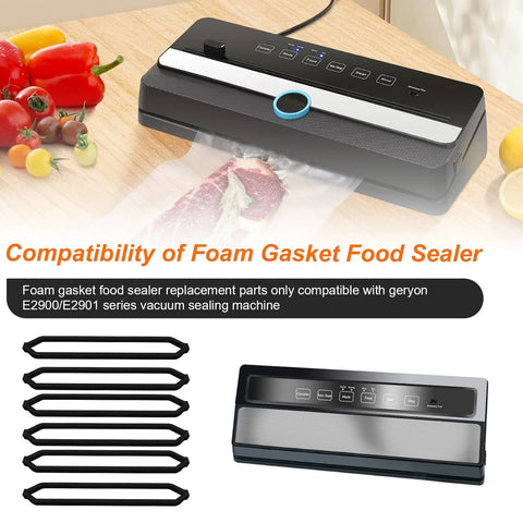 Front view: black foam gasket replacement set for vacuum sealer, 6 pieces compatible with GERYON E2900/E2901