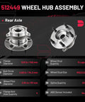 Rear Wheel Bearing And Hub Assembly 2 Pack For Mazda CX 9 2007 Through 2015 5 Lug Compatible Replacement Kit diagram