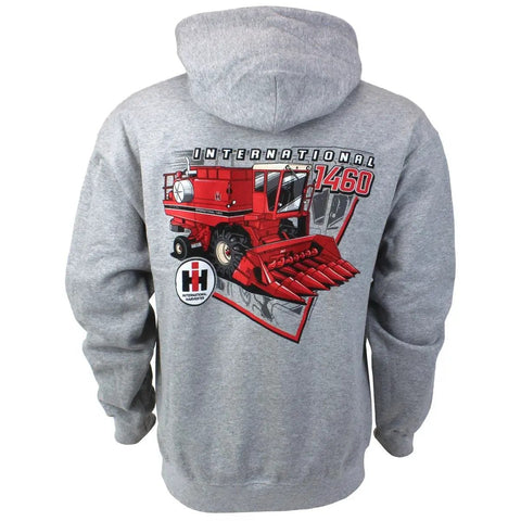 Back view of Old School 1460 Combine Gray Hoodie Sweatshirt For Adults With Ultra Soft Knit Fabric And A Bold Back Graphic Of The 1460 True To Size Easy Care Machine Wash EXC-395