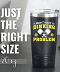 Premium 20 Oz Pickleball Travel Tumbler With Secure Spill Proof Lid And Present Ready Gift Box sleek black design with funny text