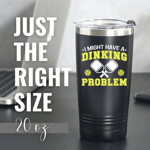 Premium 20 Oz Pickleball Travel Tumbler With Secure Spill Proof Lid And Present Ready Gift Box sleek black design with funny text