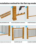 Installation method for flat-top model using 120 Pack 26 Inch Square Aluminum Deck Balusters Black Metal Deck Spindles.