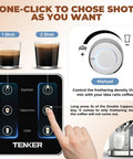 Smooth Operator 20 Bar Espresso Machine With Automatic Milk Frother And Snappy Touchscreen control panel showing drink options.