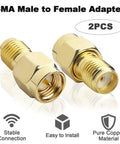 SMA Male To SMA Female FPV Antenna Adapter 2 Pack Coaxial Cable Connector Low Loss 50 Ohm Copper Gold Plated