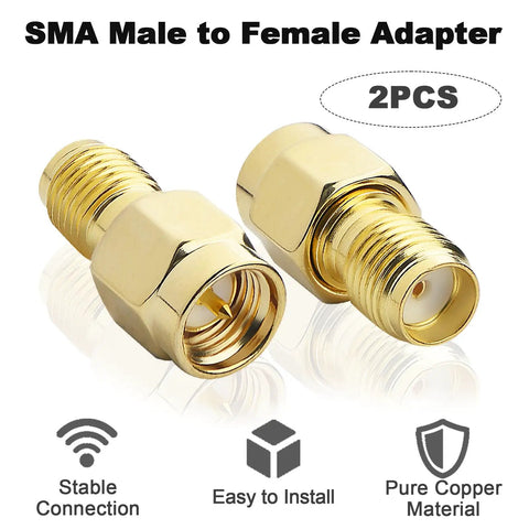 SMA Male To SMA Female FPV Antenna Adapter 2 Pack Coaxial Cable Connector Low Loss 50 Ohm Copper Gold Plated