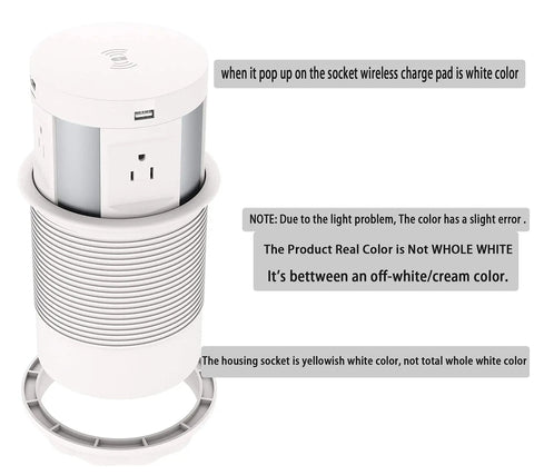 Slick Pop Up Countertop Outlet With Hidden Recessed Design, Wireless Charger Pad, USB Charging Hub in off-white color