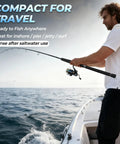 Man fishing from a boat using a 4 Piece Travel Spinning Rod for Freshwater and Saltwater, 7 Foot Heavy Power Carbon Fiber Portable Fishing Pole