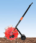 Manual 12 Nozzles Garden Seeder Roller For Corn And Beans Hand Push Seed Spreader on soil background