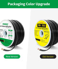 Comparison of new and old packaging for Low Voltage Landscape Lighting Wire 10 Gauge 2 Conductor Direct Burial Spool 100 Feet PVC Insulated