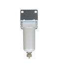 Heavy Duty Compressed Air Particulate Filter With 10 Micron Element, Metal Bowl And Sight Glass, Half Inch NPT Connection, Manual Drain, Mounting Bracket, High Flow 211 SCFM At 90 PSI For Industrial Pneumatic Systems.