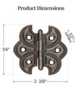 Heavy Duty Antique Brass Butterfly Cabinet Door Hinges Pack Of Two Surface Mount Furniture Hardware With Screws For Woodworking Builds And Crafts That Look Super Sick, dimensions shown.