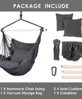 Hammock Chair Hanging Rope Swing With Steel Spreader Bar Anti Slip Rings Handles Up To 500 Lbs Includes Two Cushions Indoor Or Outdoor Use Weatherproof Gray