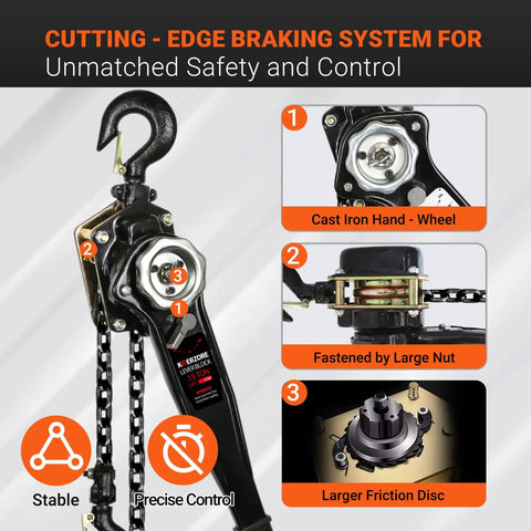 Manual Lever Chain Hoist One And A Half Ton 3300 Pounds Ten Foot Lift G80 Galvanized Carbon Steel with braking system